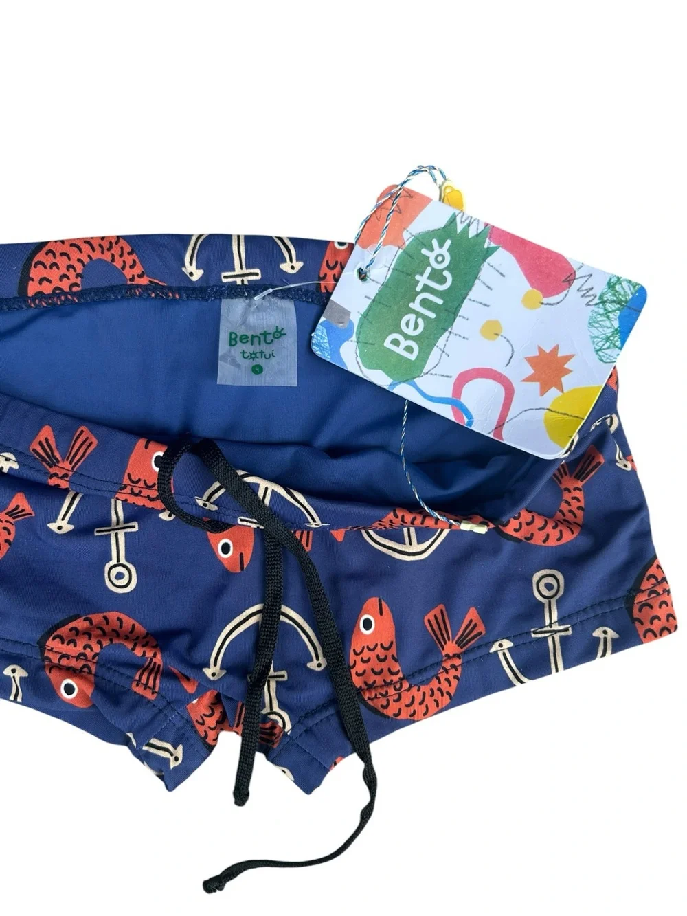 Fabula Bento Navy Euro‎ Swim Shorts with Red Fish & Anchor Print NWT 4T Sailing